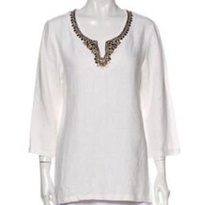 MICHAEL Michael Kors Linen Embellished Blouse Tunic Top